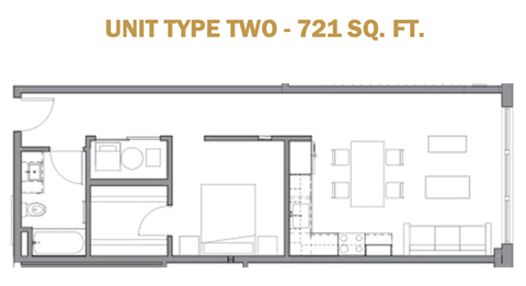 Floor plan for 1 bed, 1 bath, 915 sqft